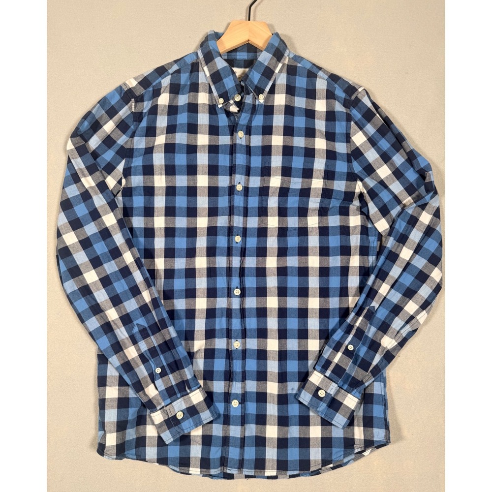 Gap Mens Slim Fit Blue Buffalo Check Plaid Long Sleeve Button Down Shirt Size M